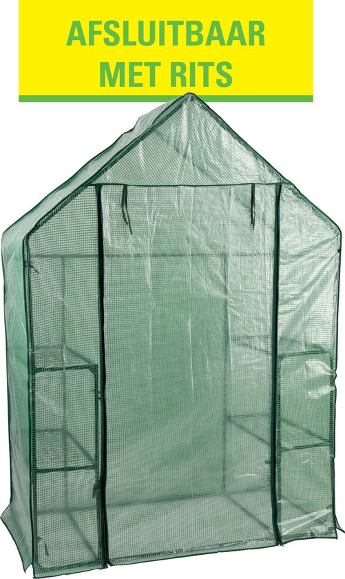 Kinzo Garden Broeikas - Plastic Kweekkas - Tuinkas met 3 Verdiepingen - Metalen Frame - Waterbestendige Hoes - 143 x 73 x 195 CM - Groen