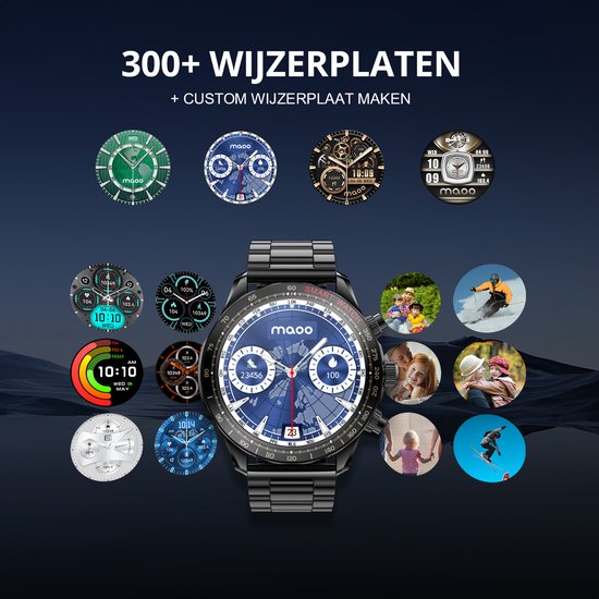Maoo Titan AMOLED Smartwatch Heren – 45 mm – Stainless Steel & 2 TPU Bandjes – Multisport – Hartslagmeter, Slaapmonitor & Stappenteller – iOS/Android – Zwart