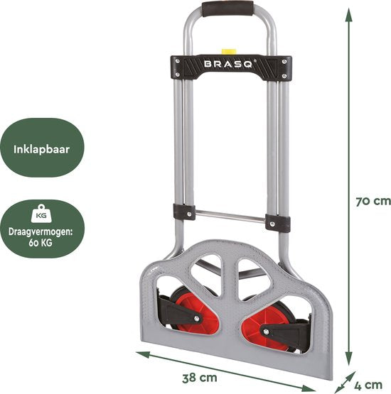 BRASQ Inklapbare steekwagen incl. bagagespin - 60 KG Draagvermogen - Transportwagen - Plateauwagen - Steekkar Staal