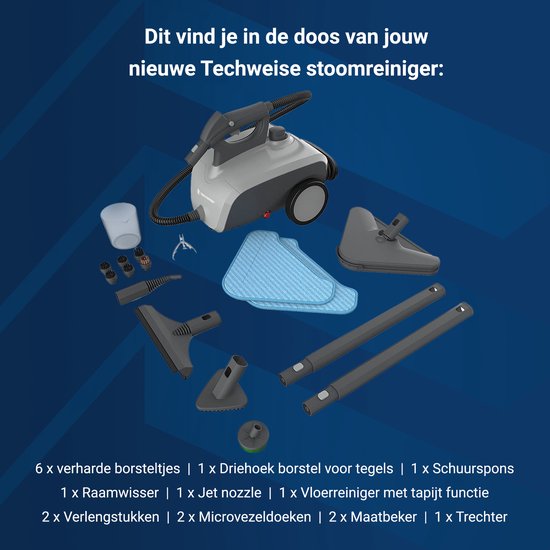 Techweise 16-in-1 Stoomreiniger - 45 minuten lang stomen - 4 bar - Tapijtreiniger - Reinigingsmachine - Vlekkenreiniger
