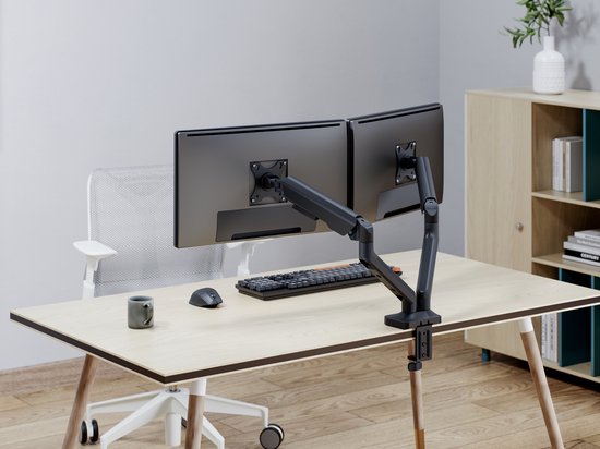 VDD Dubbele Monitor Arm - Monitor Beugel - Scherm Beugel - In Hoogte Verstelbaar - Voor 2 Schermen - Ergonomisch Ontwerp - Zwart