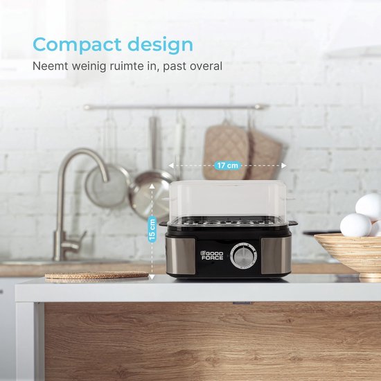 GoodForce Automatische Eierkoker - Met Timer - Met Alarm - 6 Eieren - Elektrisch - Incl. Maatbeker - Incl. eiprikker - RVS - Vaatwasserbestendig