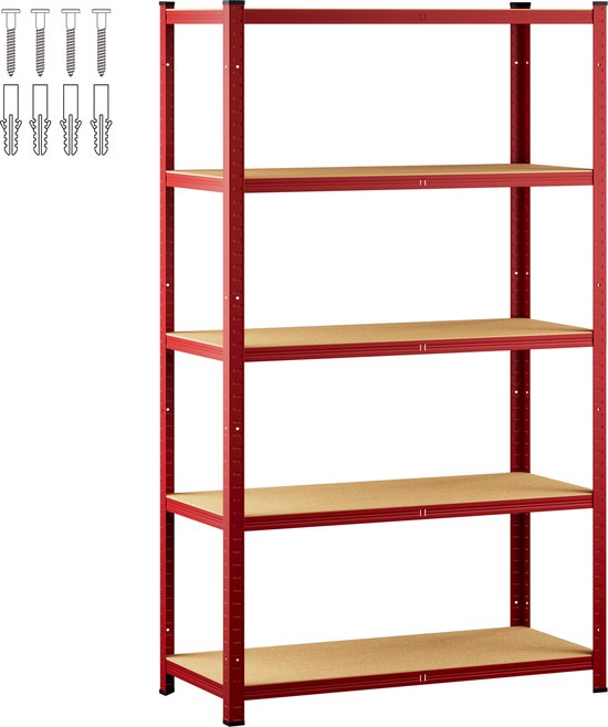 Monzana Stellingkast Metaal - incl. 5 MDF planken - tot 875kg \\u2013 Rood