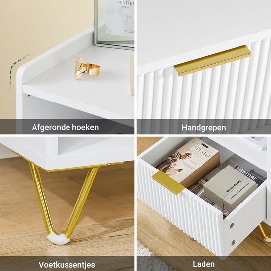 SoBuy Nachtkastje, nachtkastje met lade en plank, moderne bijzettafel voor slaapkamer en woonkamer, wit, 40 x 40 x 51 cm (b x d x h) FBT169-W