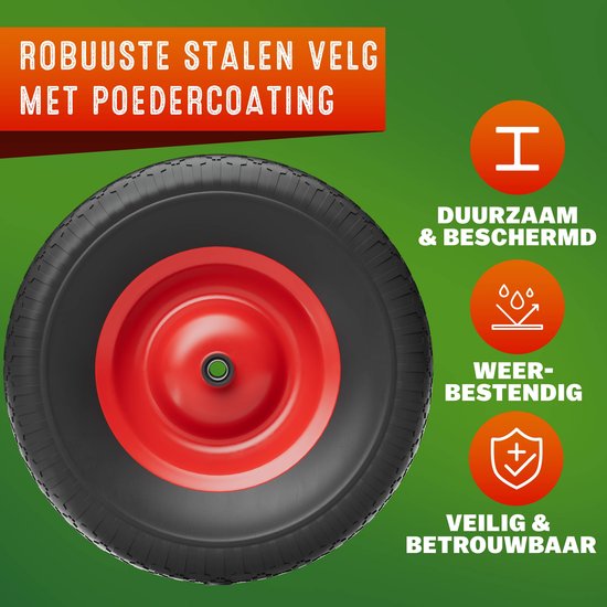 Gardebruk Kruiwagenwiel - Massief Rubber 200kg - 4.80/4.00-8 Ø 390 mm
