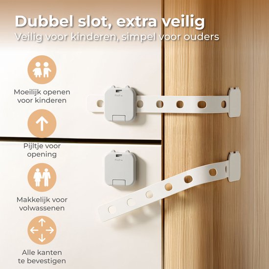Nuvance Kinderslot Kastjes - 6 Stuks - Kinderbeveiliging voor Kasten - Kastbeveiliging voor Kinderen - Babyproof - Wit