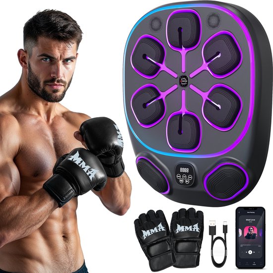 Inventus Boxing Machine PRO - Incl. Bokshandschoenen - Boksmachine Installatie Zonder Boren - Reflex Muziek Boksen - Smart Bluetooth Boxmachine - Sporten Boks Trainen - Bokszak / Boksbal - USB Oplaadbaar - Voor volwassenen