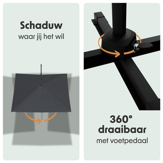 LifeGoods Parasol - 300x300 cm - Kantelbaar - 7 Standen - Waterdicht - met Hoes - Antraciet