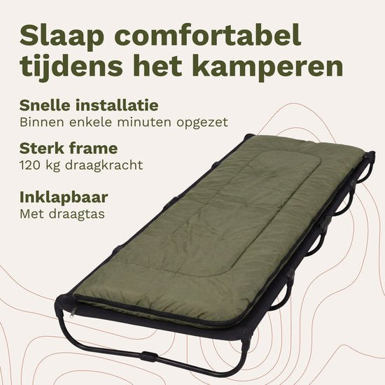 TRVLMORE Veldbed Opvouwbaar - 120KG Draagvermogen - Campingbed Incl. draagtas - Stretcher 1 Persoons - Stalen Frame - 193x66x15 cm - Grijs