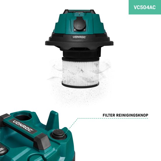 VONROC Nat- en droogzuiger / Stofzuiger - 1400W – Inschakelautomaat - Blaasfunctie – 20L RVS tank – 3m slang - 6m stroomkabel