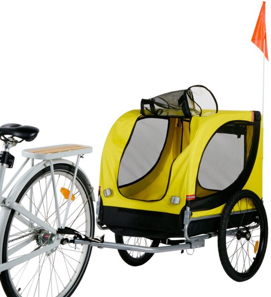 Dunlop Hondenfietskar - Fietskar Hond - Fietskarren voor Honden tot max. 40 KG - Fietskar Bagage - Fietsaanhanger met Reflectoren en Verstelbare Regenhoes - Honden Fietskar - Hondenkar - Geel