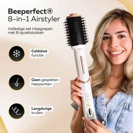 Beeperfect® Airstyler 8 in 1 - Multistyler - Krultang - Föhnborstel - Hairwrap - Föhnborstel - Met Diffuser - Haardroger - Krulborstel