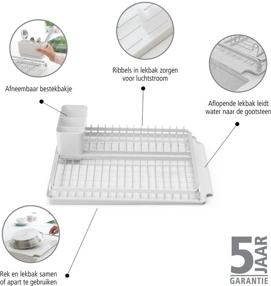 Brabantia SinkSide Afdruiprek - met Lekbak en Bestekhouder - Light Grey