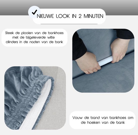 Hilvard - Bankhoes 2 zitsbanken - (145 - 175 cm) - Steenblauw - Velvet - Stretch - Bankbeschermer - Meubelhoes - Tegen beschadigingen en vlekken - Zetelhoes - Zetelovertrek