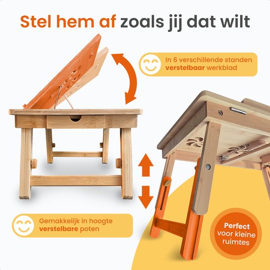 Goliving Laptoptafel - Uitklapbaar tot 39 cm Hoog - Verstelbaar & Opvouwbaar Werkblad - Ergonomische Laptop Tafel - Banktafel - Bedtafel - Laptopstandaard - Hout