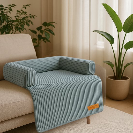 By Cee Cee – Hondendeken Voor Bank – 90 x 90 x 16 cm – Voorzien Van Volledig Afritsbare Hoes En Opstaande Randen – Voor Meubelbescherming – Donkergrijs Ribstof
