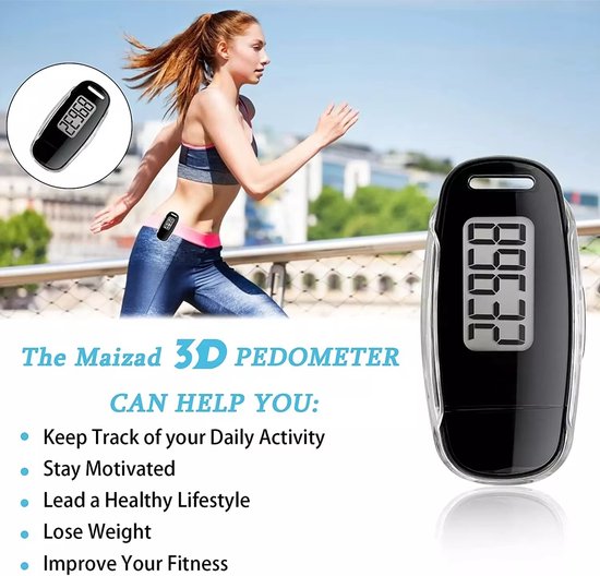 Garpex® Stappenteller met Clip en Draagkoord - USB Opladen - Activity Tracker - Pedometer - Groot Scherm - Broekzak - Zwart