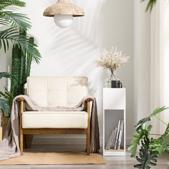 SoBuy Smal Nachtkastje met Lade en Open Plank – 25 x 35 x 60 cm – Ruimtebesparend Design – MDF – Scandinavische Stijl – Houtkleur