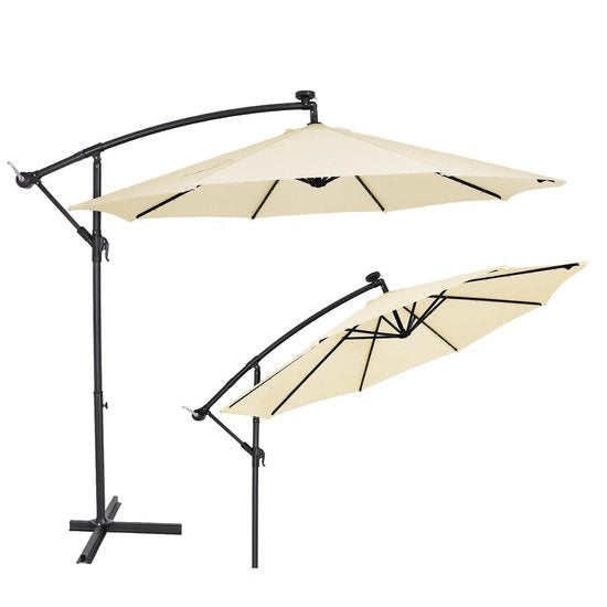 Kingsleeve Zweefparasol - Parasolvoet LED-verlichting 300cm - Beige