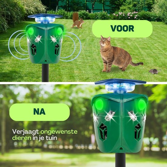 Vulpes Goods® Verjager - Ultrasone Kattenverjager op zonne-energie - Kattenschrik - Marterverjager - Dierenverjager - Waterdicht & 360° bescherming - Afweermiddel voor Ongedierte - PRO versie