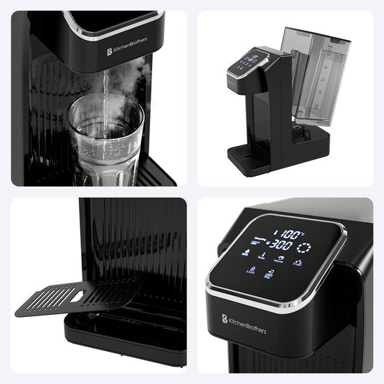 KitchenBrothers Heetwaterdispenser - 2.7L - Plastic - BPA vrij - 2600W - 30.20x15x26.40 cm - Zwart