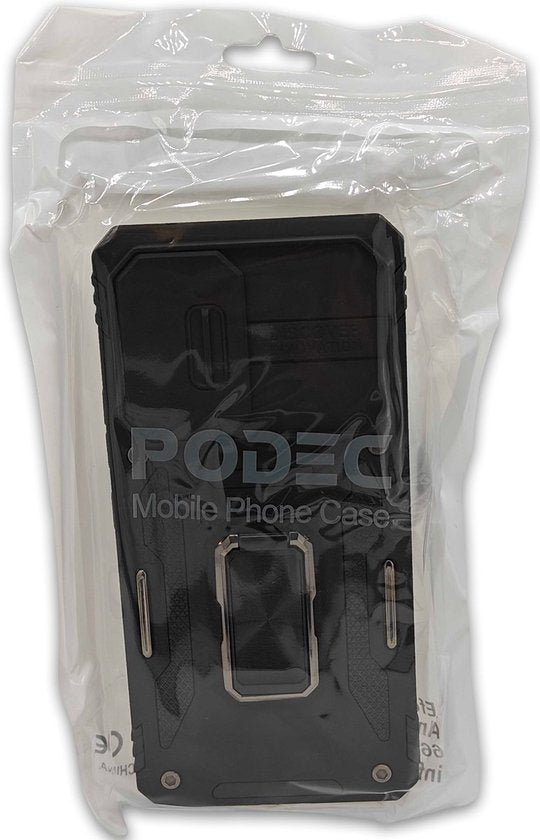 Podec Hoesje geschikt voor Samsung Galaxy A56 / A36 / A37 - Zwart Telefoonhoesje - Anti-Shock Case Cover - Hybrid Armor Hoes met Kickstand Ring met Screenprotector