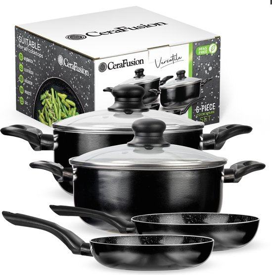 CeraFusion Keramische Pannenset 6-delig - Koekenpannen & Kookpotten 20, 24 cm - Koekenpan - Pannensets - Inductie Pannen - Pan - PFAS Vrij