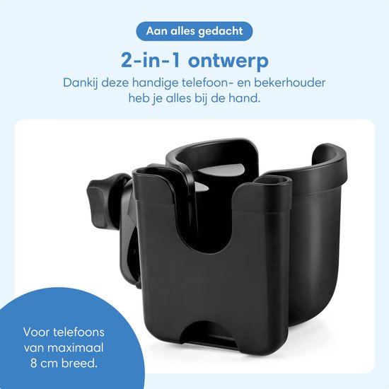 Safe Life® universele Bekerhouder & Telefoonhouder – voor Rollator, Rolstoel, Kinderwagen & Meer