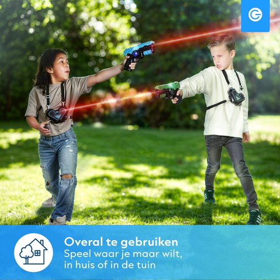 Silvergear Lasergame Set voor Kinderen met 2 Laserguns en 2 Vesten - Interactief Speelgoed Pistool 15m Bereik - Schietspel - Laser Tag Battle Buitenspeelgoed - Cadeau voor Jongens en Meisjes - 6, 7, 8, 9, 10, 11, 12, 13, 14, 15, 16 Jaar - Groen Blauw