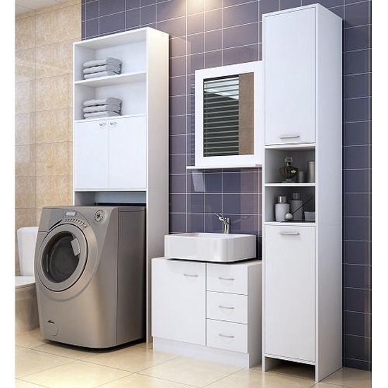 Casaria Badkamerkast - 6 Vakken 2 Deuren Slank en Elegant - MDF/ Spaanplaat - Wit