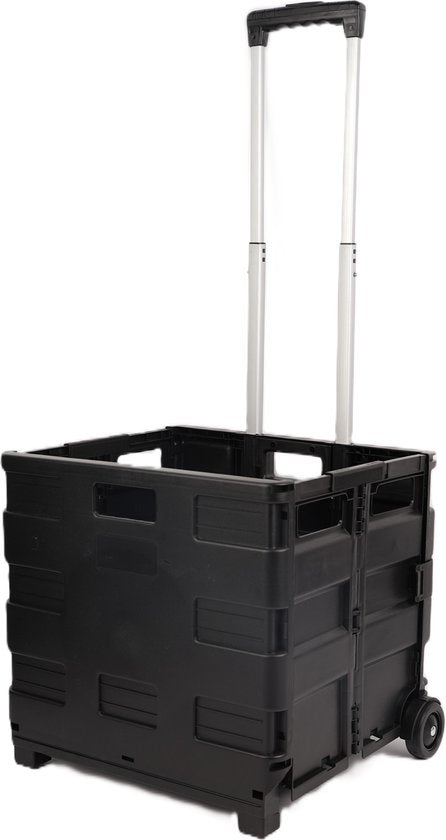 Ceruzo Boodschappentrolley met Vouwkrat - 50 Liter met 2 Wielen- Inklapbaar- Boodschappenkrat-Zwart-