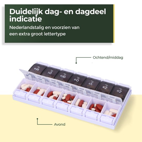 Gandria Pillendoos 7 Dagen - Pillendoosje - Pillesdoosjes met 14 Compartimenten - Medicijndoos met Stevige Sluiting - Grote vakken - Zwart/Wit