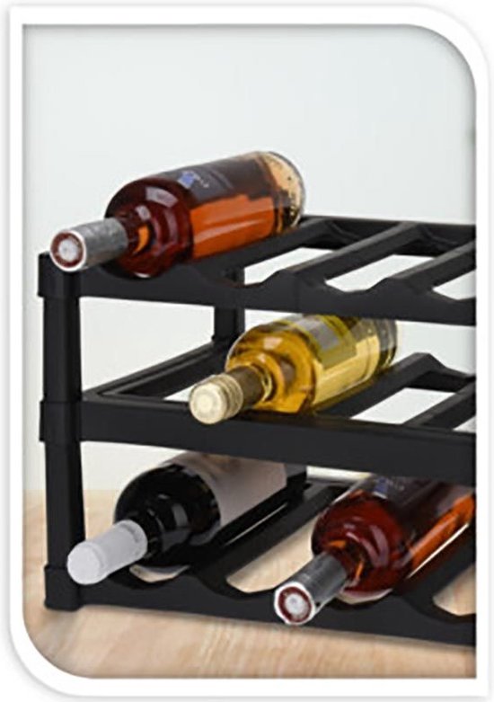 Excellent Houseware Wijnrek / flessenrek - Zwart - Kunststof - 39 x 30 x 25 cm - voor 12x flessen