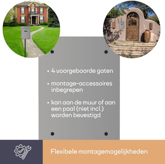 Perel Brievenbus met naamplaatje, Ibiza wandbrievenbus, wandmontage, met slot, deksel, afsluitbaar, incl. 2 sleutels, gegalvaniseerd staal, 36 x 26 x 8 cm, zilvergrijs