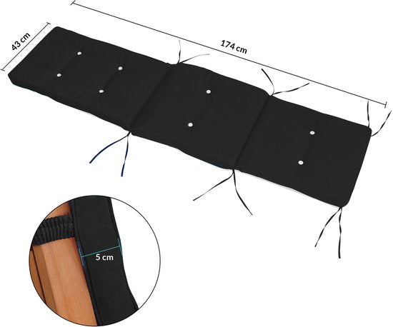 Detex Ligstoel Kussens - Waterbestendig 173x43cm - Antraciet
