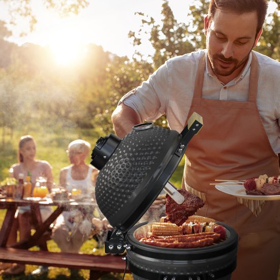 KitchenBrothers Kamado BBQ - 13 Inch Houtskool Barbecue - 27⌀ cm - PFAS-vrij - Deluxe Set - Egg BBQ met Accessoires inclusief Hoes - Grijs