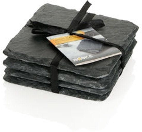 Boska Onderzetters Leisteen - Set van vier stuks - Leisteen onderzetters - 100 x 100 x 6 mm - Cadeautips voor mannen - Cadeautips voor vrouwen - Cadeau voor mama - Cadeautips voor mannen - Keukengerei - Keuken accessoires - 10 jaar garantie