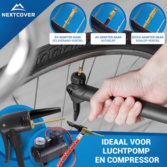 Nextcover® Profi Fietsventiel Adapter Set [15-delig] I Geschikt voor alle Ventielen I Adapter voor Frans ventiel voor Fietspomp & Compressor I Fietsventieladapter I Ventieladapter I Autoventiel I Fiets Ventiel