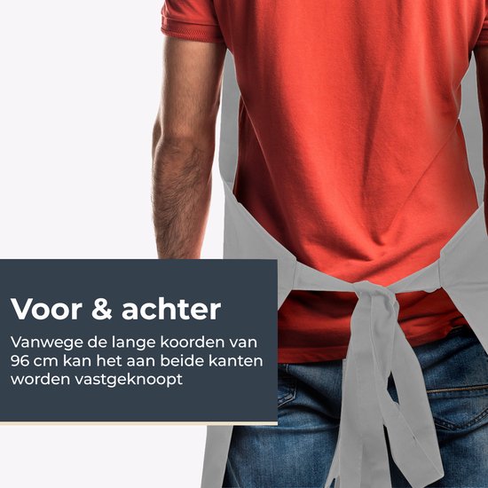 Keukenschort - Water- en vuilafstotend - Professioneel Kookschort - Schort voor Dames en Heren - Horeca Sloof - Unisex - Verstelbare Gesp - Extra Grote Vakken - Lichgrijs