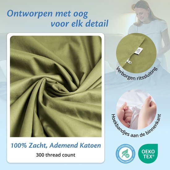 Hoes voor de verzwaringsdeken van EL Life 135 x 200 CM - 7 KG & 9 KG - Overtrek Hoes van 100% biologisch katoen - Licht Olijf Groen