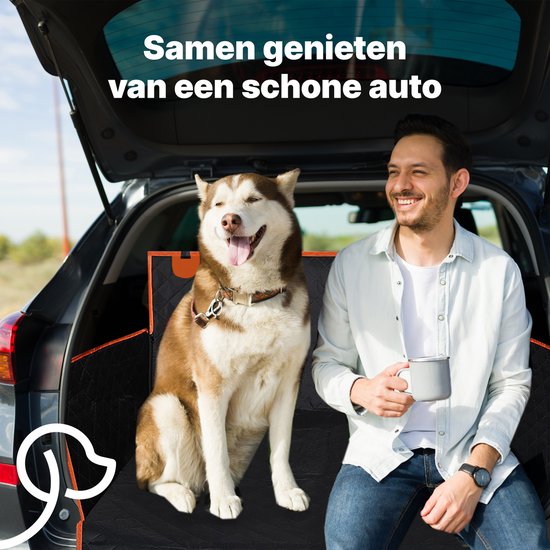 Jake en Jacky Hondendeken Auto Kofferbak - Autodeken Hond - Beschermhoes - Inclusief Opbergzak & Autoriem - Zwart/Oranje - 180x100 cm