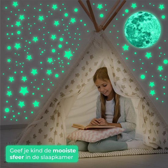 Nuvance - Glow in the Dark muur stickers (Maan en sterren) - 442 Stuks - Acryl