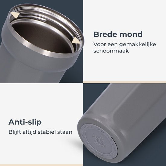 Castagnola Thermosbeker - Koffiebeker To Go - Travel Mug voor Koffie en Thee - Theebeker - 380 ML - RVS - Grijs - Octagon