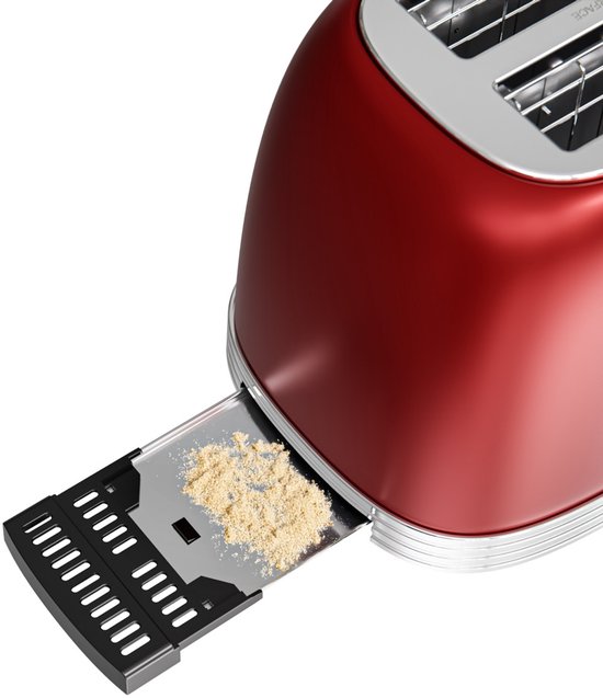 KitchenBrothers Retro Broodrooster - Toaster - 6 Warmteniveaus - 2 Extra Brede Sleuven - 815W - Rood