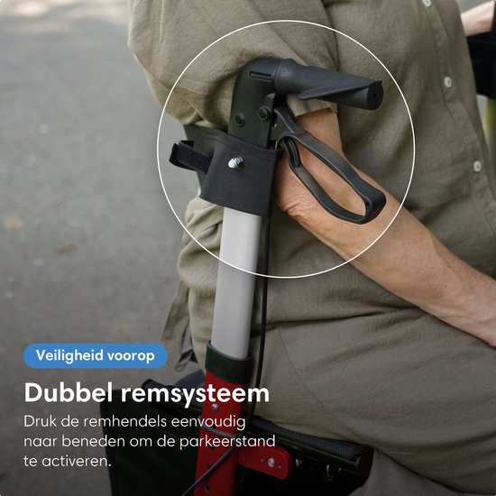 Safe Life® Rollator lichtgewicht en opvouwbaar - zitfunctie - voor binnen en buiten - Rugleuning en wandelstok houder - Rood