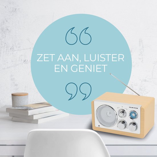 Denver Draagbare FM Radio - Retro - Werkt op batterijen of netstroom - Keukenradio - AM - FM - TR63 - Hout