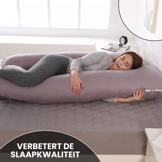 Oemmie Zwangerschapskussen - Voedingskussen - Zijslaapkussen - Lichaamskussen - Body Pillow - U-vorm - 140x80 cm - Grijs