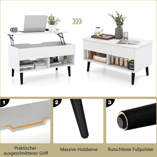 Coast salontafel met tiltafelblad van moderne woonkamertafel 80 x 40 x 44,5 cm wit