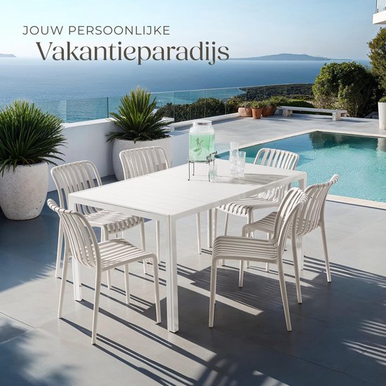tectake® Set van 2 Tuinstoelen Alcudia - Taupe - Kunststof Stoelen - Stapelbaar - Stoelen voor Tuin, Terras of Balkon - Weerbestendig en UV-bestendig - Draagkracht 120kg per Tuinstoel