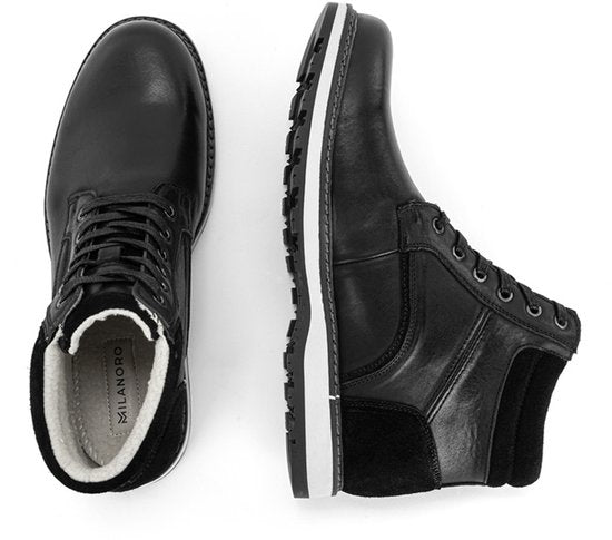 Milanoro - Elegante lederen herensneakers - Zwart - Maat 43